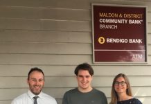 Scholarship program closing soon 2020 Scholarship winner Flynn Leeson with the Community Bank's Adam Balzan and Karly Smith.