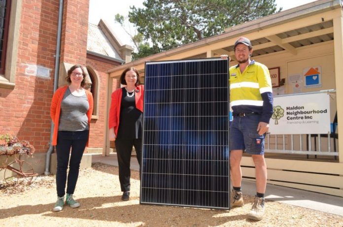 Maldon Neighbourhood Centre coordinator Amy Atkinson, Bendigo Federal MP Lisa Chesters and Matt Wilson of Central Spark Victoria are delighted to see the project completed.