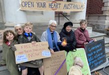 Supporting and celebrating our refugees Some of the faithful Rural Australians for Refugee Castlemaine members are pictured at their weekly vigil on Wednesday evening.