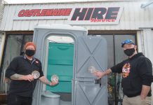 HALT launches new national initiative R U Okay? Feeling Sh*t? This new HALT initiative aims to help tradies across the country. HALT founder Jeremy Forbes and HALT North West region project worker Tom Kenneally are pictured with the new stickers at Castlemaine Hire Service earlier this week.