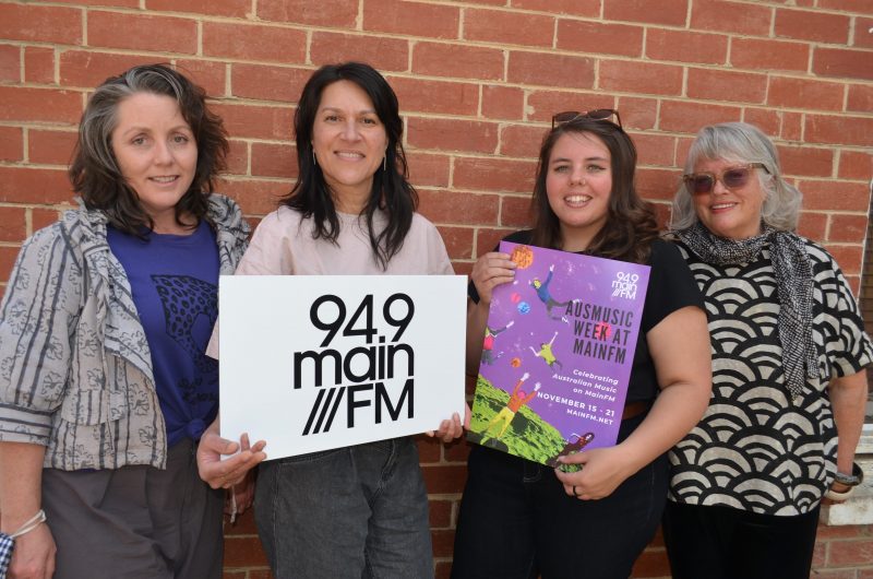 cAusMusic121121-1 MainFM station manager Steph Riddel, Sponsorship and Events Manager Sue McLennan and 'OK, Boomer' presenters Grace Ernestine and Suzanne Donisthorpe invite the community to tune in and help them celebrate all things Australian music as part of the week long celebration.