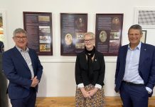 Barkers Creek Anzacs honoured Barkers Creek CC researcher Dr Geoff Courtis, Bendigo West MP Maree Edwards and former premier Steve Bracks are pictured with some of the commemorative boards.