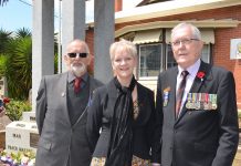 Castlemaine remembers Castlemaine RSL president John Whiddon, Bendigo West MP Maree Edwards and MC Alan Lane are pictured at Thursday's Remembrance Day service.