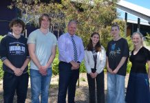 CSC celebrates our high achievers Castlemaine Secondary College dux Koby Smith and fellow high achievers Oscar Dutton, Chloe Cue, Lucia Carolan and Beatrix Dimsey are pictured with Acting Principal Simon Wood (centre).