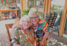 Peggy turns 100! Peggy Shaw is pictured here with her daughter Julie and her 100th Birthday cake at Sunday's celebration.