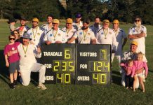 Premiers crowned in CDCA Taradale's B Grade side were thrilled to win their premiership over Muckleford Gold at home at the Max Robinson Reserve. Photo: Alison Maltby.