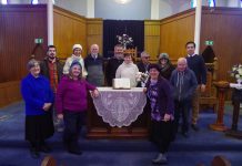 A final farewell Members of the Castlemaine Presbyterian Church congregation say their farewells to the old gem. Photo: Max Lesser.