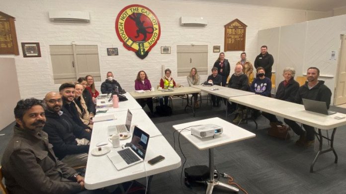 Dr Dhirendra Singh (left) and representatives from RMIT, CSIRO, Mount Alexander Shire Council, the CFA and key stakeholders are pictured at the Evacuation Mapping workshop last Monday.