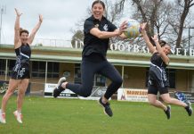 Magpie netballers finals bound for the first time in a decade Magpie A Grade captain Jane O'Donohue, co-coach and player Fiona Fowler and A Reserve superstar defender Jess Lord are jumping for joy to be competing in this year's finals series. Photo: Lisa Dennis.