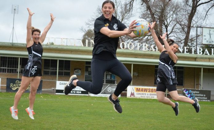 Magpie A Grade captain Jane O'Donohue, co-coach and player Fiona Fowler and A Reserve superstar defender Jess Lord are jumping for joy to be competing in this year's finals series. Photo: Lisa Dennis.