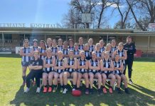 Magpie Women’s Footballers strive for premiership glory tonight! The Castlemaine Magpie Women's team are bound for the grand final in their inaugural season. The team includes (Front) Georgia Banks (Team Manager), Meg Tong, Victoria Christie, Shelby Knoll, Meg Ginnivan (Captain), Michelle Barkla, Emily Cooper, Kylie Thompson. (Middle) Aleesha Daffy, Hailee Browne-Kerr, Jemma Finning, Mya Meemusor, Beppina Marshall, Aisling Tupper, Katie Petrusma, Britney Oliver, Taylah Sartori. (Back) Tiahna Cochrane (Coach), Lily McMahon, Ella Cochrane, Jessica Ross, Bridie Semmens, Emma Pedretti, Tia Davidge, Elise Tolley and Jordan Cochrane (Coach).