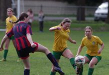 Castlemaine Goldfields FC Matildas march on to Super Cup Finals Matilda's Under 14 goal scorer Edie Lynch battling away against Epsom. Photo: Max Lesser.