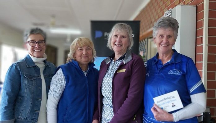 The Golden Square team of Lorraine Clarkson, Sue Flint, Jenni Holborn were the winners on the day and are pictured with sponsor Di Selwood of Property Plus.