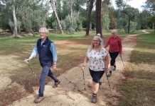 Nordic New Year Nordic Pole Walking volunteers Graham Bradshaw, Ruth Hay and Liz Citroen welcome interested community members to join them.