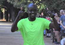 Castlemaine Parkrun celebrates eighth year of running milestones Clovis Mpundu completed his 50th parkrun milestone on Saturday. Photo: Dave Petrusma.