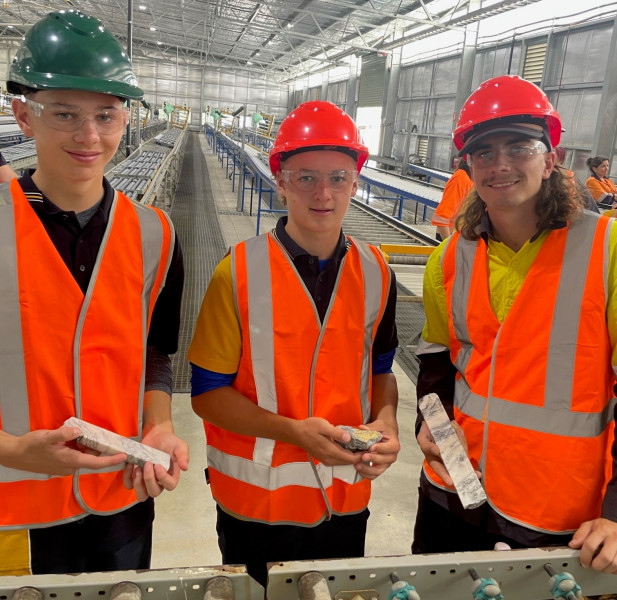 L-R: Left Samuel Moran, Centre Archie Rixon and Right Kyan Martin. Kyan is studying to be an electrician and after Thursday's tour is hoping to get a job at one of the mines in the future.