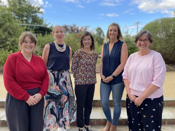 Service user and new mum Elloise Richards, La Trobe researchers Dr Méabh Cullinane and Dr Laura Whitburn, Midwifery Coordinator and Educator April Jardine and Dhelkaya Health CEO Sue Race are pictured at last Thursday evening's event at Buda.