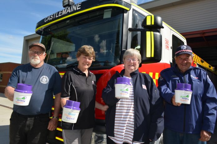 Castlemaine CFA members Greg Hughes, Ann Farrell, Margaret Gartside and Ron Gartside will be among the volunteers collecting as part of this year's Royal Children's Hospital Good Friday Appeal.