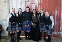 Bold vision for gaol unveiled Kate Ceberano is pictured with members of the Ballarat Grammar bagpipe band at the recent launch. Photo: Sean McDonald.