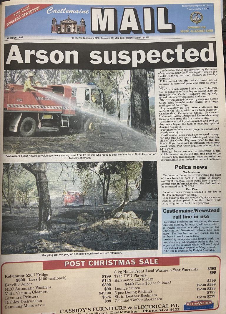 Front pages from the archives: “Arson suspected”