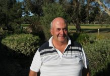 Busy time on the fairways Thursday winner Jim Dimopolous.