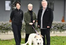 Improving animal welfare Shelter manager Elena Tolani, MP Maree Edwards, with Orvar (who is waiting to be adopted) and MAAW President Stephen Mann.