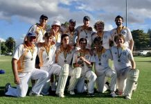 Castlemaine United CC's A Grade premiers celebrate their win in season 2024-2025.