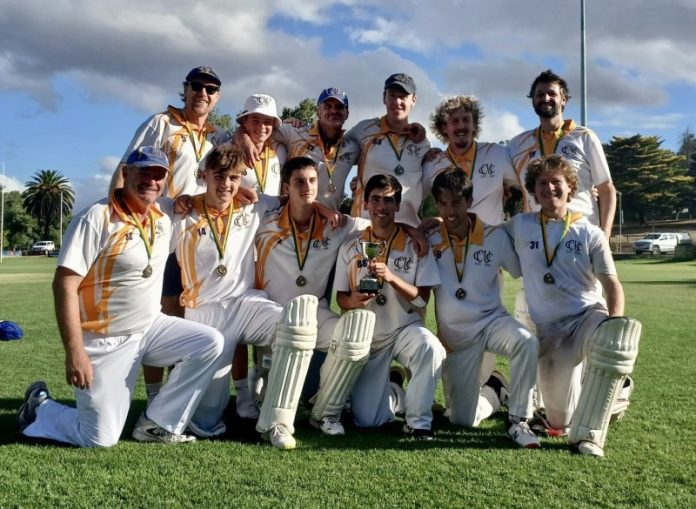 Castlemaine United CC's A Grade premiers celebrate their win in season 2024-2025.