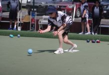 Castlemaine bowler Rod Fletcher is pictured in action on Saturday. Photo: Max Lesser.
