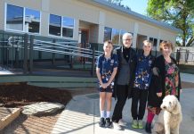 New learning spaces for Campbells Creek Primary School Campbells Creek Primary School vice captain Charlie Davis, Bendigo West MP Maree Edwards, school captain Sabine Park, principal Rosie Critchley and Wellbeing Dog Campbell are pictured at Tuesday's official opening.