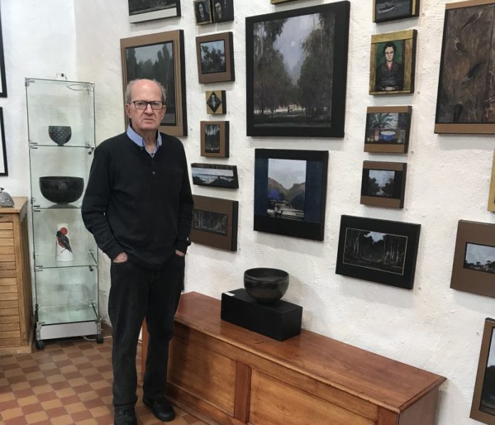 A series of paintings titled 'Borders' by former Maryborough art teacher Wesley Lancaster (pictured) provides a stunning feature to this show.