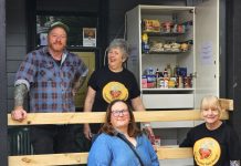 Food security aids mental health and wellbeing Castlemaine Safe Space opens 24/7 outdoor pantry CaSS volunteers: Jeremy Forbes, Rachel Stewart and Helen Dewhurst with MASC Community Partnerships Project Officer Jo McMahon.
