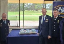 Creek CFA celebrates 120 years Bendigo West MP Maree Edwards, Captain Stuart Hand, CFA CEO Greg Leach, Cmdr Rick O’Callaghan, and Group Officer Shane Scoble prepare to cut the 120 year anniversary cake.
