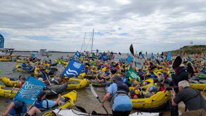 Protestors take to the water.