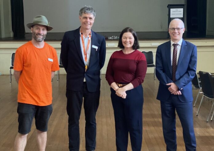 Cr Lucas Maddock, Mayor Cr Toby Heydon, Lisa Chesters MP, and CEO of Mount Alexander Shire Council Darren Fuzzard.