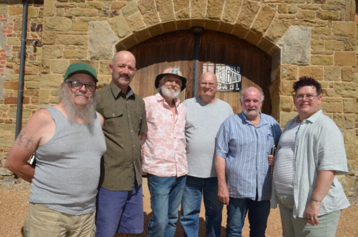 Members of the organising team including, Benz, GVL team member Reuben Cahill, Pete Dawson, Harcourt muso Loz Lawrey, John Lewis and GVL team member Pip Cleaves met for a planning session at the venue on Tuesday.