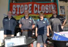 End of an era Castlemaine Home Timber & Hardware owners Brian and Ann Coffey (centre) are pictured with team members Gavin Roberts and Luke Fox outside the iconic store at 185-187 Barker Street. Absent: Longest serving staff members Troy Hatfield and Donna Stratton. Photo: Jade Jungwirth.