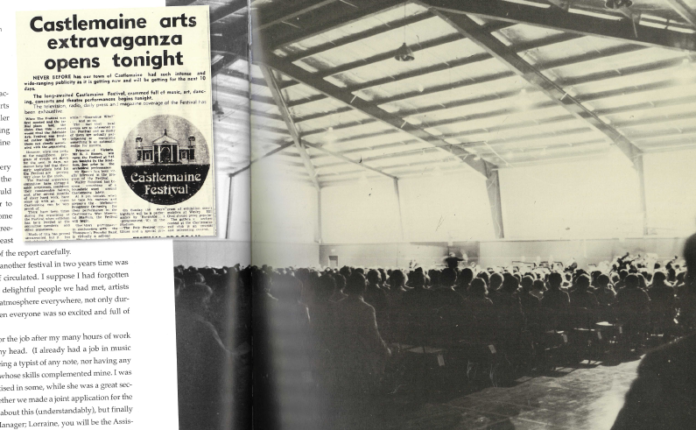 The stadium on Castlemaine State Festival opening night 1976 featuring the infamous seats.
