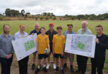 Bold vision for the future Council staff members Troy Lyons and Karen Evenett, Wesley Hill Recreation Reserve Commitee of Management chair Ken Maddern, North Castlemaine Cricket Club president John Howarth, Castlemaine Goldfields Football Club members Edan Lacy, Lochie Coombes and vice president Hannes McNamara, Cr Phillip Walker, and council team member Jordan Maw are pictured with the concept plans at Monday's community consultation session.
