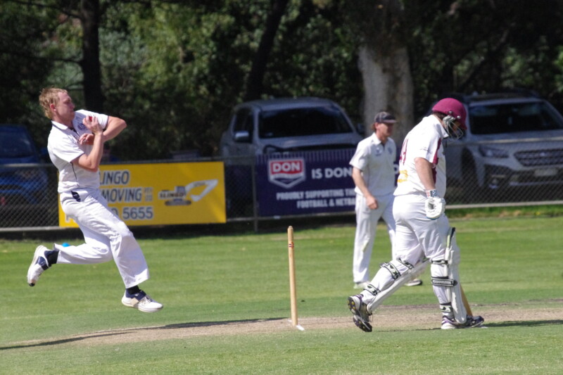 Barkers Creek bowler Nash Robinson prepares to unleash a delivery at Camp Reserve. Photo: Max Lesser.
