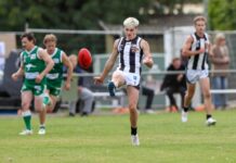 Harper Kneebone unleashes a kick against Kangaroo Flat. Photo: Peter Banko.