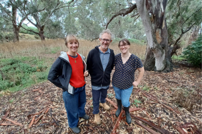 Artist Kirsten Moegerlein, and Patrick Kavanagh and Asha Bannon from Newstead Landcare are excited about the new project.