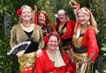 Easter extravaganza! Belly Dancers (L-R) Margaret, Melissa, Jaz, Alison and Anita. Photo: Jade Jungwirth.