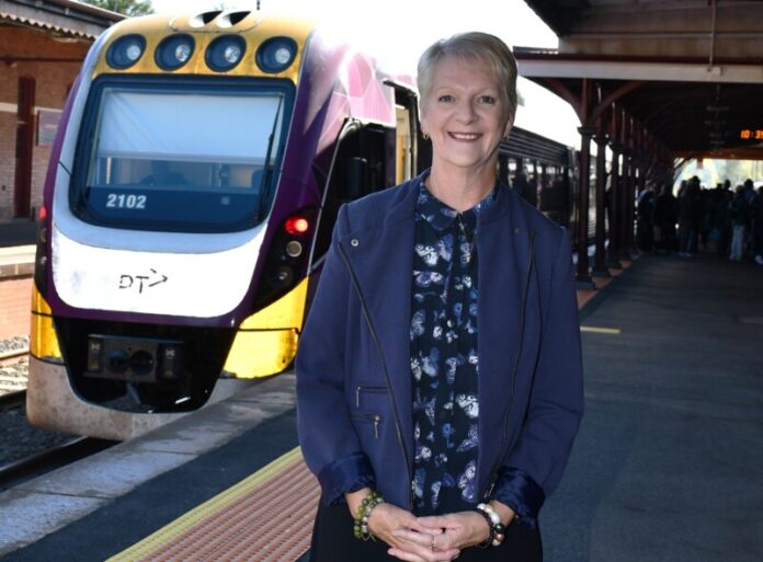 MP Maree Edwards visited the Castlemaine Train Station on Tuesday to announce reduced cost fares for the remainder of 2026.
