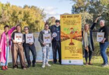 Vegelicious stars shine Macedon Ranges Sustainability Group Veg Action team member Fiona Songbird helps crown the cafe winners Emily Jennings from Saffs Cafe and Elissa Wilsher from Togs Place Cafe, bakery winner Josh Bendeich from Johnny Baker and Councillor Phillip Walker, Simone Hoopell from Healthy Loddon Campaspe and restaurant winner Bec Murphy from Shedshaker Brewing. See page 4. Photo: Tiffany Warner Photography.