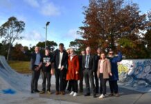 Sports upgrades in the pipeline Council representatives with MP Maree Edwards and Josh Salmon, owner of Oni Street Wear, celebrating the funding for the skatepark design last week.