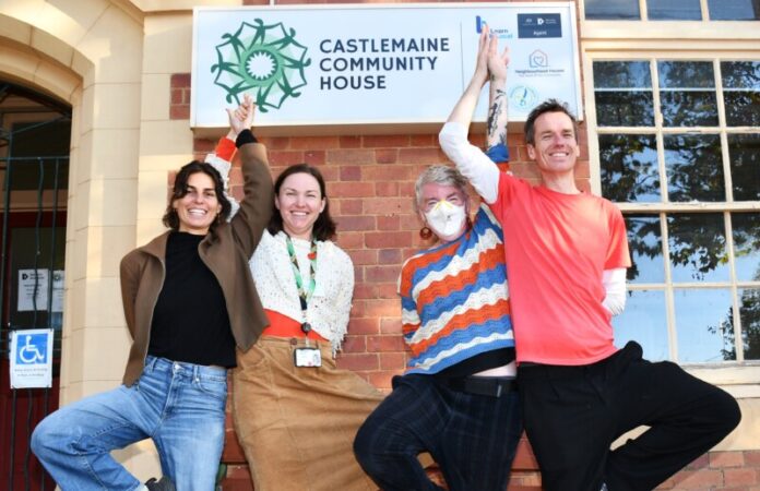 Rich Moffat teaching Mahira Sobral, Isis Jordan, and Claire Akhbari some moves ahead of Town Open Day. Photo: Jade Jungwirth