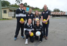 Camp Reserve redevelopment long overdue Castlemaine Football Netball Club Senior Coach Bailey Henderson, netballers Ellie Clifford and Ella Rixon, President Tim Matheson, Women's footballer Tia Davidge and netballer Taleisha Ahmat say the Camp Reserve facilities are subpar, particularly the netball court pictured.