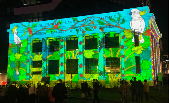 cCo-OpLight160626 Local projection artist Jim Coad, highly regarded for his work with White Night Bendigo and Castlemaine Fringe, will light up the Hub from June 26-28.
