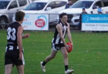 Magnificent Magpies Magpie stalwart John Watson celebrated his 200 game milestone with a goal and a 207 point win. Photo: Lorelle Huntly.